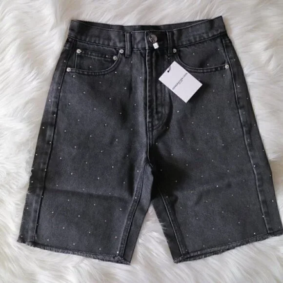 NWT Generation Love Freya Crystal High Rise Black Denim Jean Shorts Size XXS