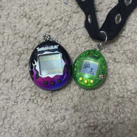 Bandai Tamagotchi Clear Green  Working And Purple Needs Battery