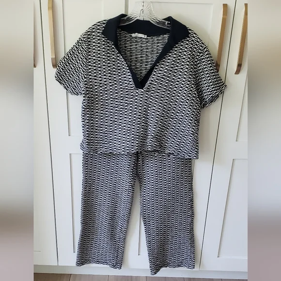 Zara Navy & White Printed Two-Piece Pantsuit