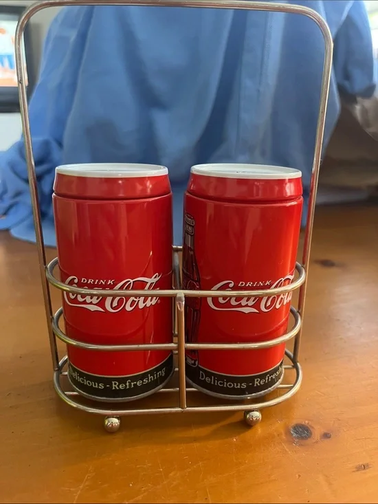 Coca-Cola Red Salt & Pepper Canister Set with Metal Carrier