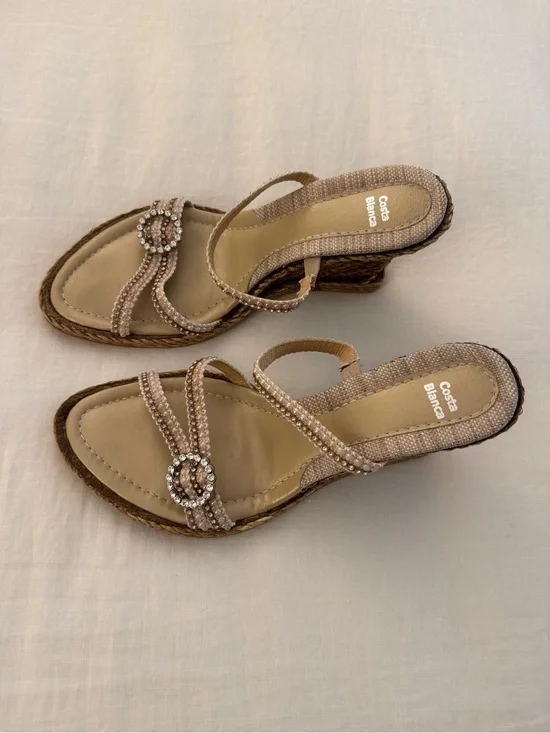 Costa Blanca Neutral Beaded Wedge Sandals