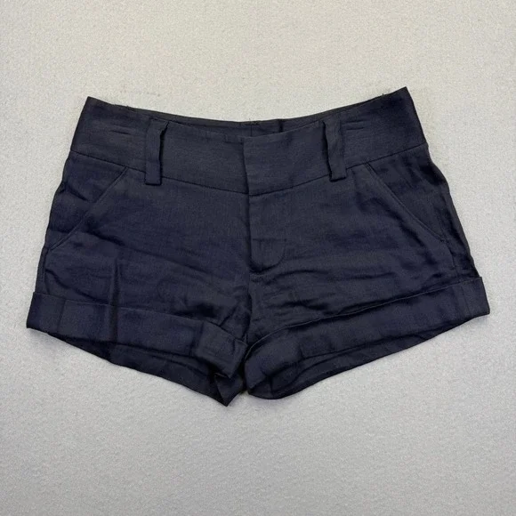 Alice + Olivia Navy Blue Linen Blend Cuffed Mini Shorts Size 0 C000184541