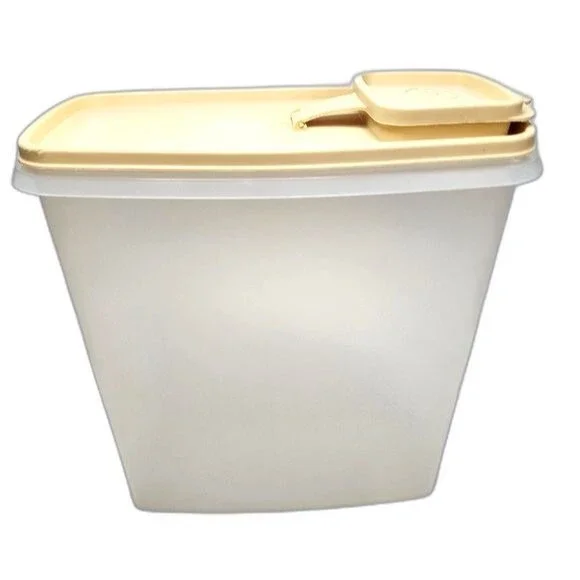 Vintage Tupperware White & Tan Super Cereal Keeper w/ Lid‎ & Cap 10.25