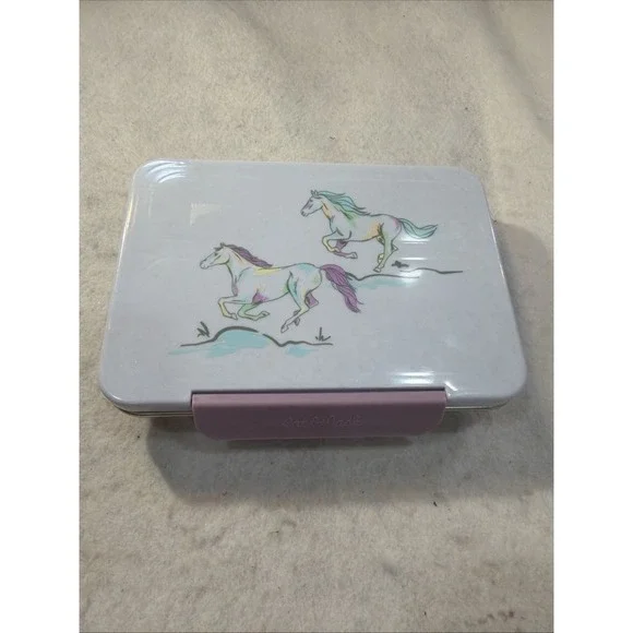 Cat & Jack Kids Purple Lunch Box 4 Compartment Snap Lid Plastic & Metal Horses