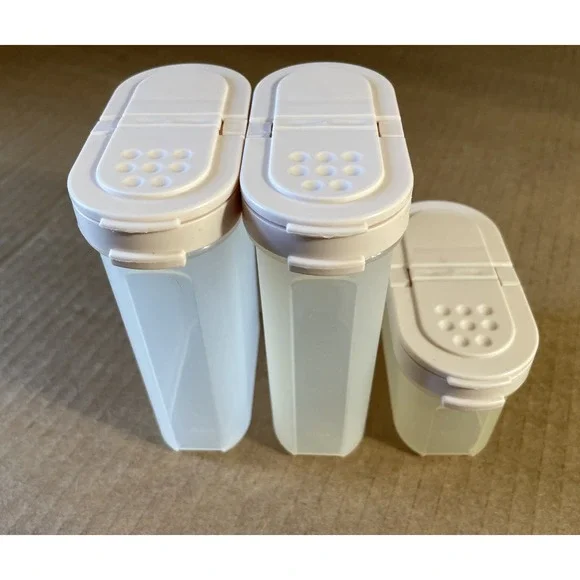 3 Tupperware 1846/43 Modular‎ Mates Spice Shaker Container 2 Big And 1 Small tan