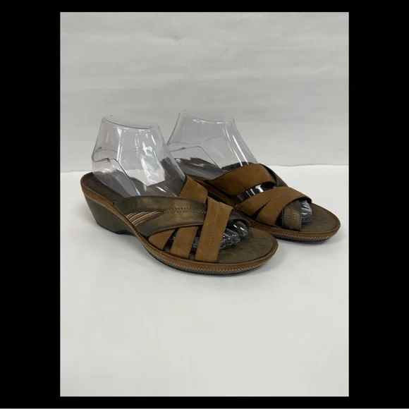 Clarks Privo‎ multi taupe brown wedge sandal size 8