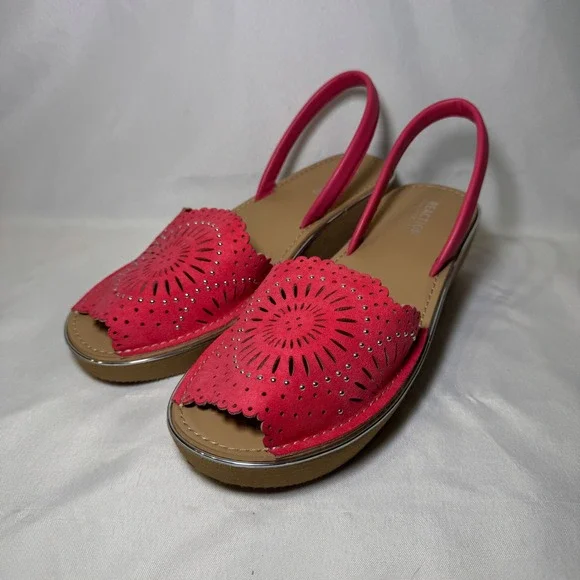 Kenneth Cole Reaction Coral Pink Laser Cut Wedge Sandals Fine Glass Laser 9.5
