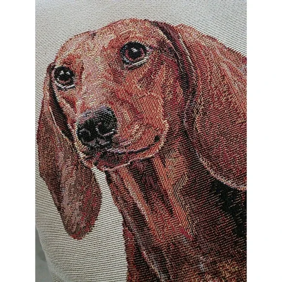 Vtg European Tapestry Dachshund Pillow Cover 16x16 Pickles Wiener Dog Cushion