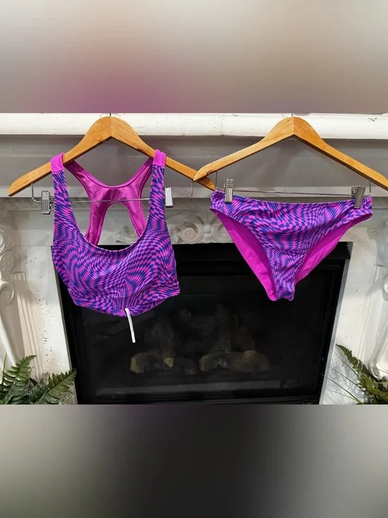 Fabletics Magenta & Violet Optical-Print Sport Reversible Bikini Set