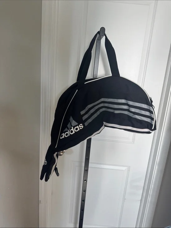 adidas Black Duffel with White Stripe Accents