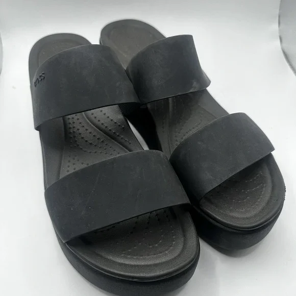 Crocs Brooklyn Mid Wedge Comfort Platform Slide Sandals Black Lite Ride Women 10