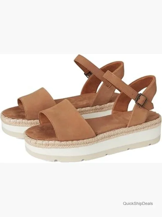 Women's Platform Wedge Sandals with Ankle Strap in Leather
