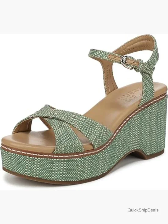 Platform Wedge Sandals with Crisscross Strap - Suede or Raffia - Adjustable