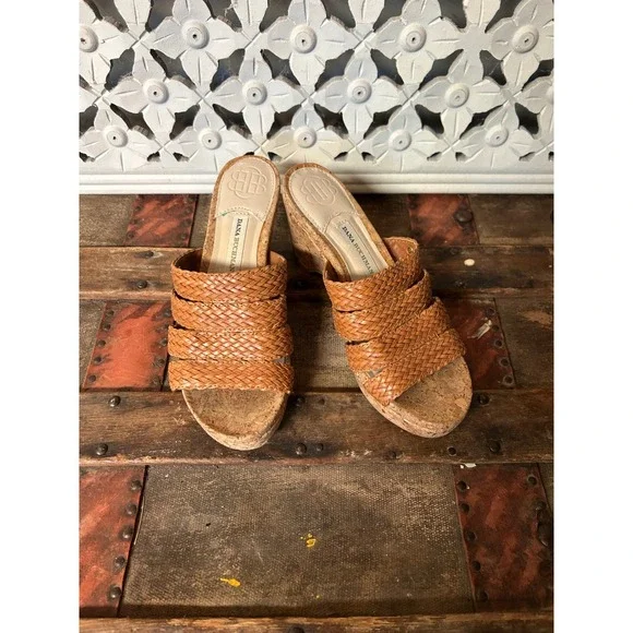 Dana Buchman DB Billy Brown Woven Wedge Sandals Cork Heel Slides Womens 6.5