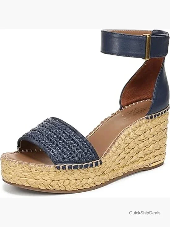 Jute-Wrapped Wedge Sandals with Adjustable Ankle Strap