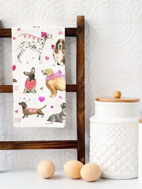 Kelsy M Designs Tea Kitchen Towel 18 x 28 Dog Lover Valentines BRAND NEW