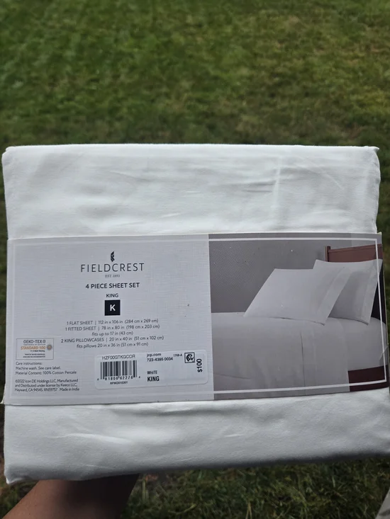 Fieldcrest King 4-Piece Sheet Set in White - Crisp Cotton