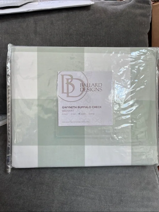 Ballard Designs Gwyneth Buffalo Check Bedskirt in Light Green and White