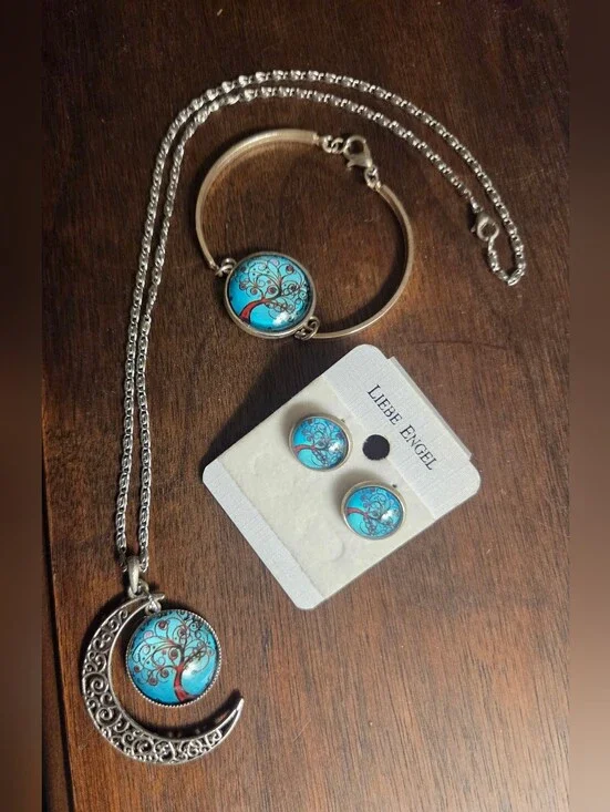 Turquoise Tree of Life Jewelry Set - Necklace, Bracelet & Earrings