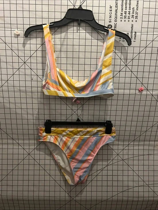 Billabong Striped Pastel Bikini Set in Yellow, Pink, Blue