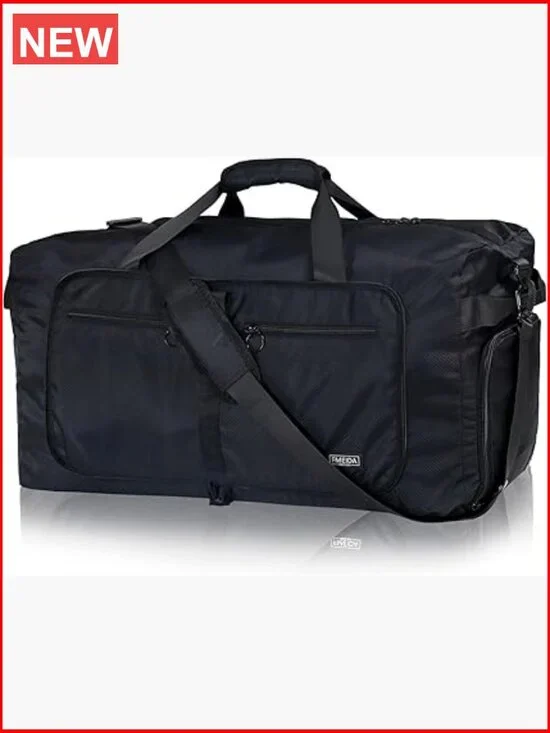 65L Foldable Travel Duffle Bag with Shoes Compartment, Water Resistant, Tear