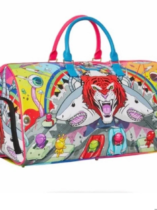 Sprayground Multicolor Tiger & Shark Graphic Duffel Bag