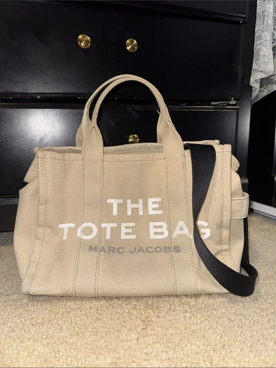 Marc Jacobs Beige Canvas Tote with Black Strap