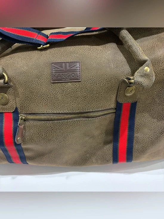 Kangol Brown Faux Leather Duffel Bag Weekender Travel Gym Overnight Shoulder