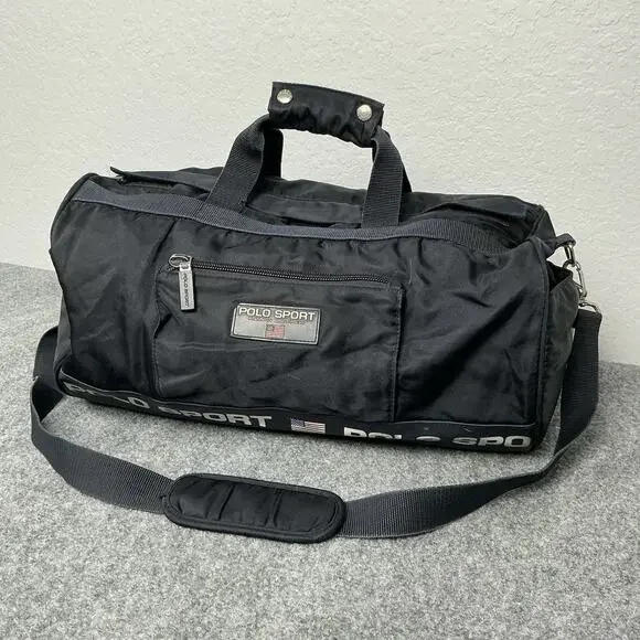 Vintage Polo Sport Ralph Lauren Large Black Duffle Gym Travel Weekender