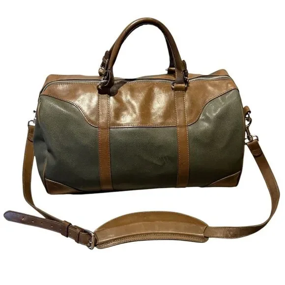 Mulholland Brothers Leather Longhorn Weekender Duffel Bag Green Brown USA Made