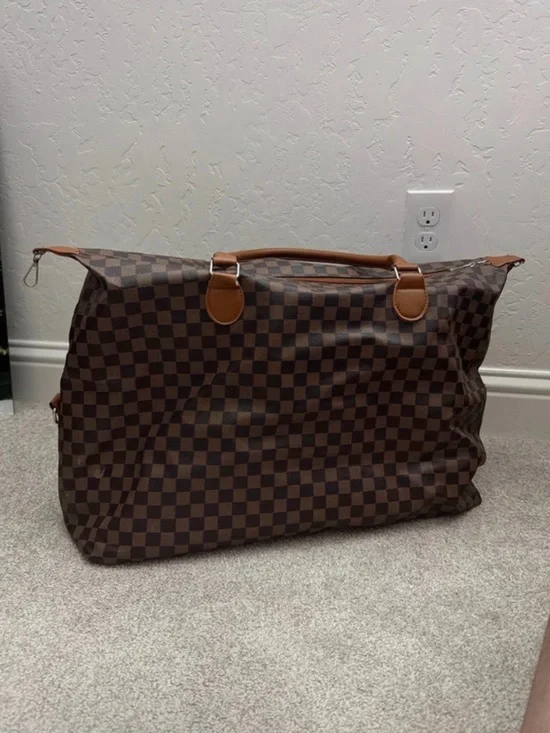 Brown Checkered Travel Weekender Bag