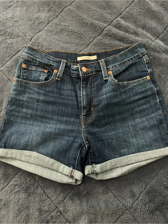 Levi's Dark Blue Rolled-Hem Jean Shorts