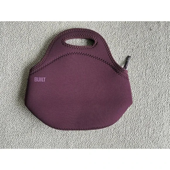 BUILT NY Neoprene‎ Insulated Lunch Tote Bag Burgundy Reusable Zipper Lunch Bag