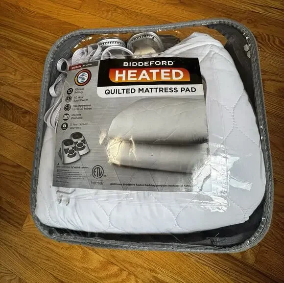 Biddeford Heated Quilted Mattress Pad Queen 60x80 Dual Control Machine Washable