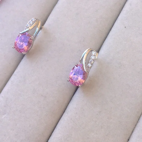 Silver + Pink Cubic Zirconia Crystal Drop Earrings