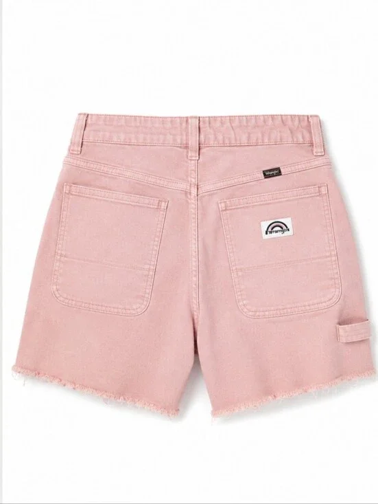 Wranglers rainbow logo patch high rise pink denim retro jeans cutoff shorts new