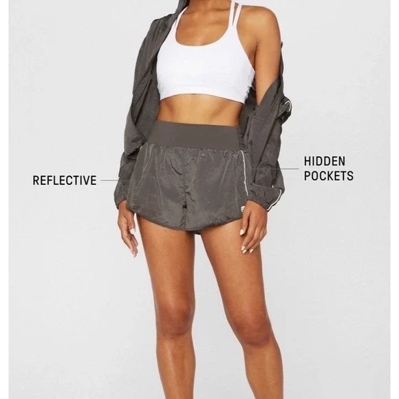Fabletics High Waisted Iridescent Lined Running‎ Shorts Gray Reflective Size S
