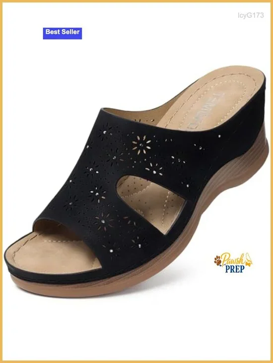 Soft PU Leather Wedge Sandals with Arch Support Slip On
