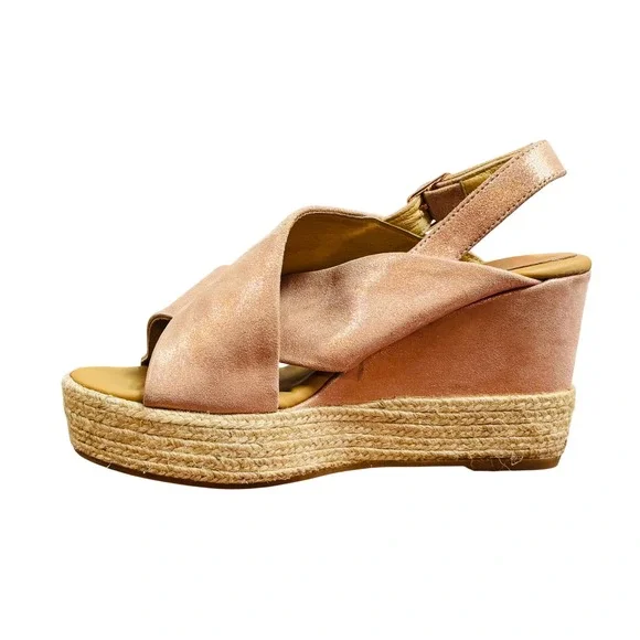 Matt Bernson Rose Gold Metallic Suede Espadrille Wedge Sandals Pink 7M Spain
