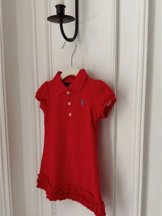 Ralph Lauren Red Girls Polo Dress with Blue Pony