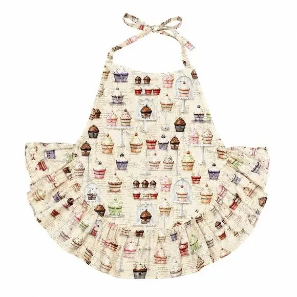 Vintage Handmade Full Cupcakes Bib Apron Retro Cotton Kitchen Apron Cottagecore