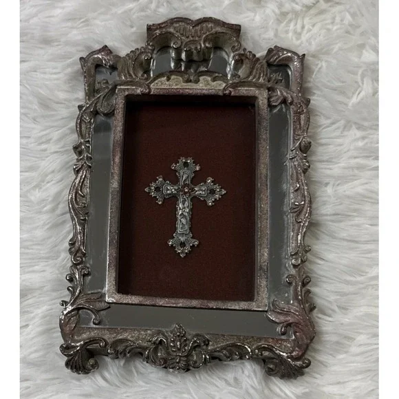 Belinda Miley 2004 Shadow Box Cross Swarovski Crystal Mirrored Frame Wall Decor