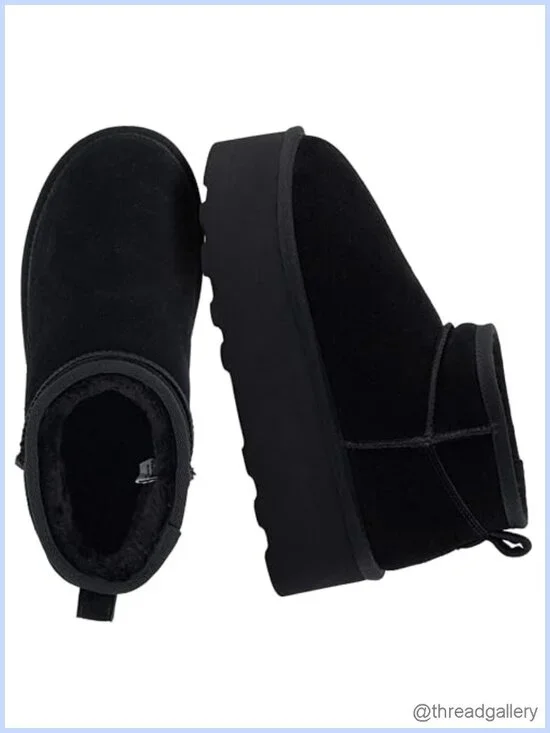 Genuine Suede Faux Fur Lining Platform Ankle Boots Slip-On Winter