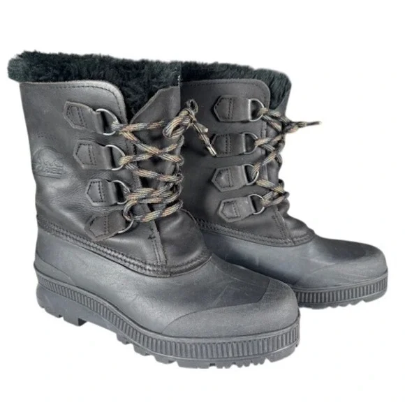 Sorel Badger Women's Black Leather Waterproof Winter Snow Boots Fur Lined - 7‎