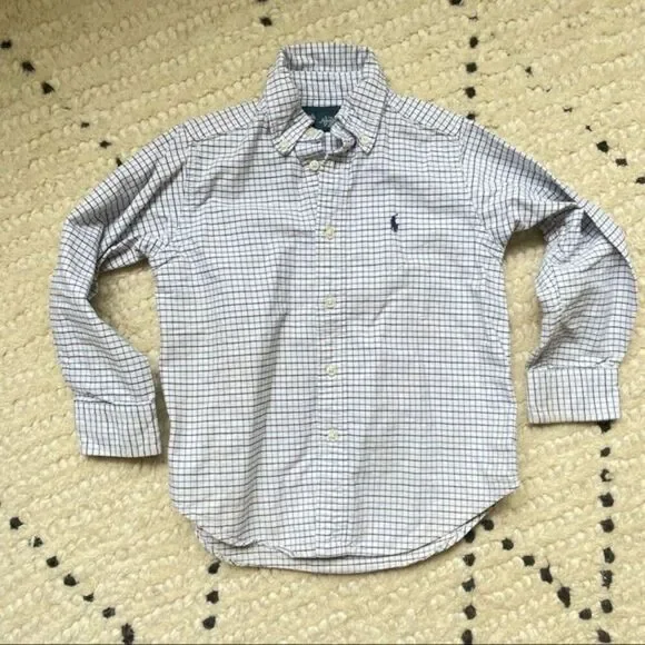 Ralph Lauren button down boys 4T blue/white plaid button down