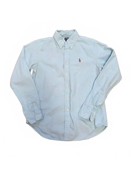 Ralph Lauren Boys Oxford Button Down Shirt Blue Turq Preppy classic fit size 10