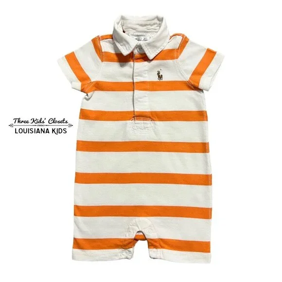 Ralph Lauren 6m Orange Striped Polo Romper