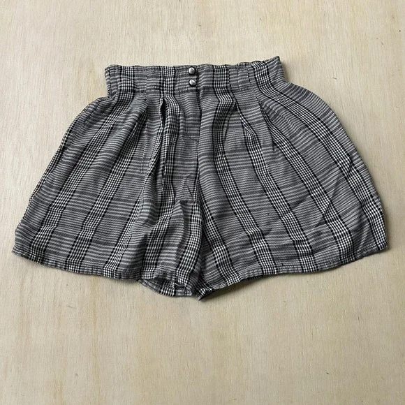 Vintage My Michelle Paperbag Shorts Womens M Black Houndstooth Twill Elastic