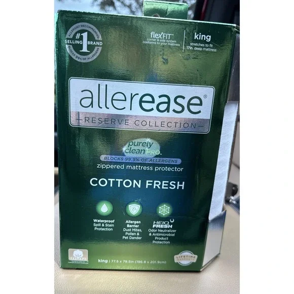 AllerEase Reserve King Zippered Mattress Protector Cotton Fresh Waterproof NIB‎