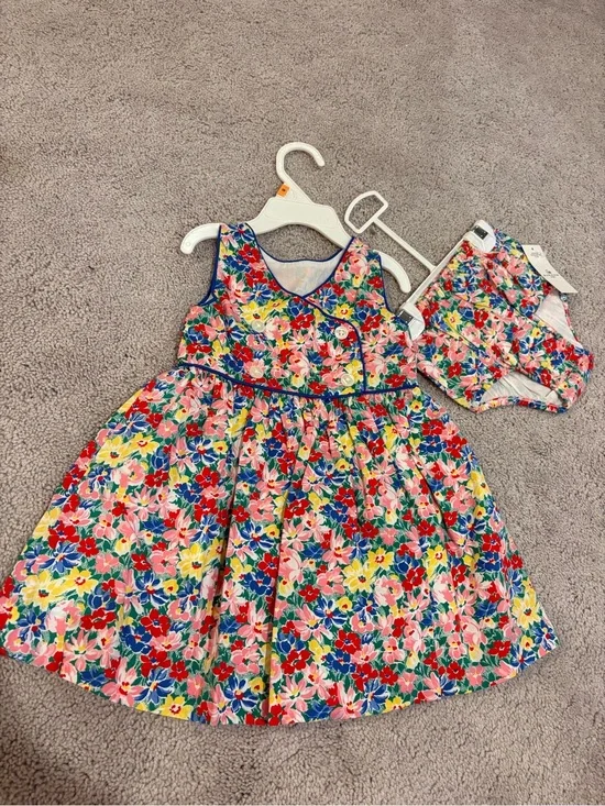 Ralph Lauren Multicolor Floral Dress with Matching Bloomers - 12 Months
